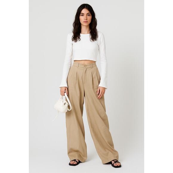 Princess‎ Polly Wide Leg Pleated Dress Pants Beige Size 10 - Picture 1 of 10